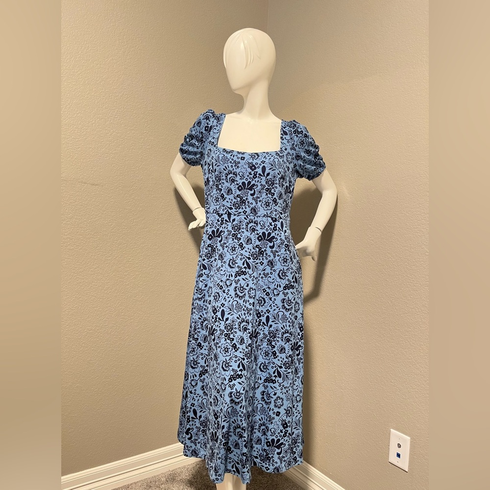 BODEN Women’s Blue & Black Nancy Jersey Paisley SS Midi Dress Size US 12R - Picture 2 of 14